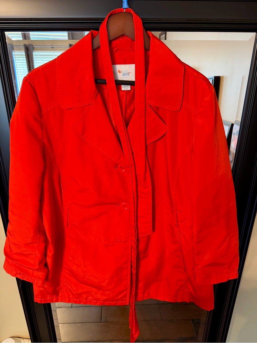 Women's Tomato Red Raincoat with Tie Waist